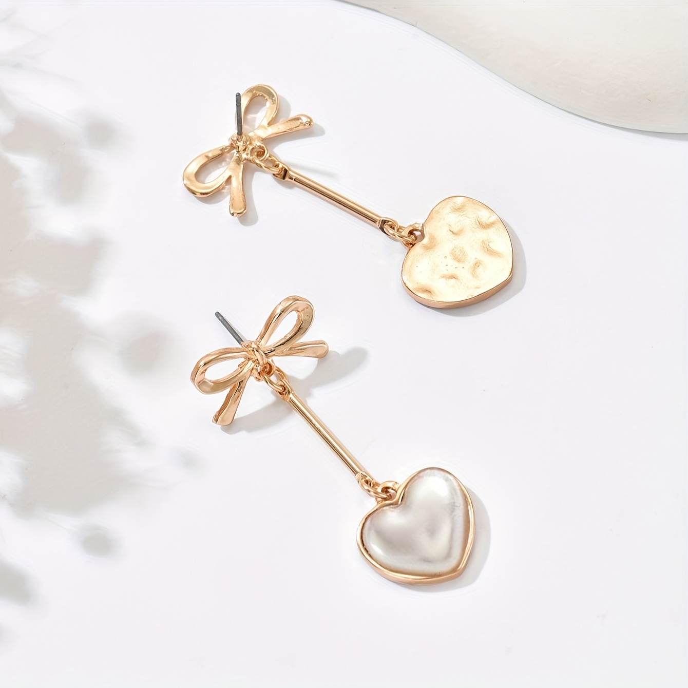 Women's Elegant Golden-Tone Heart Earrings, Everyday & Formal